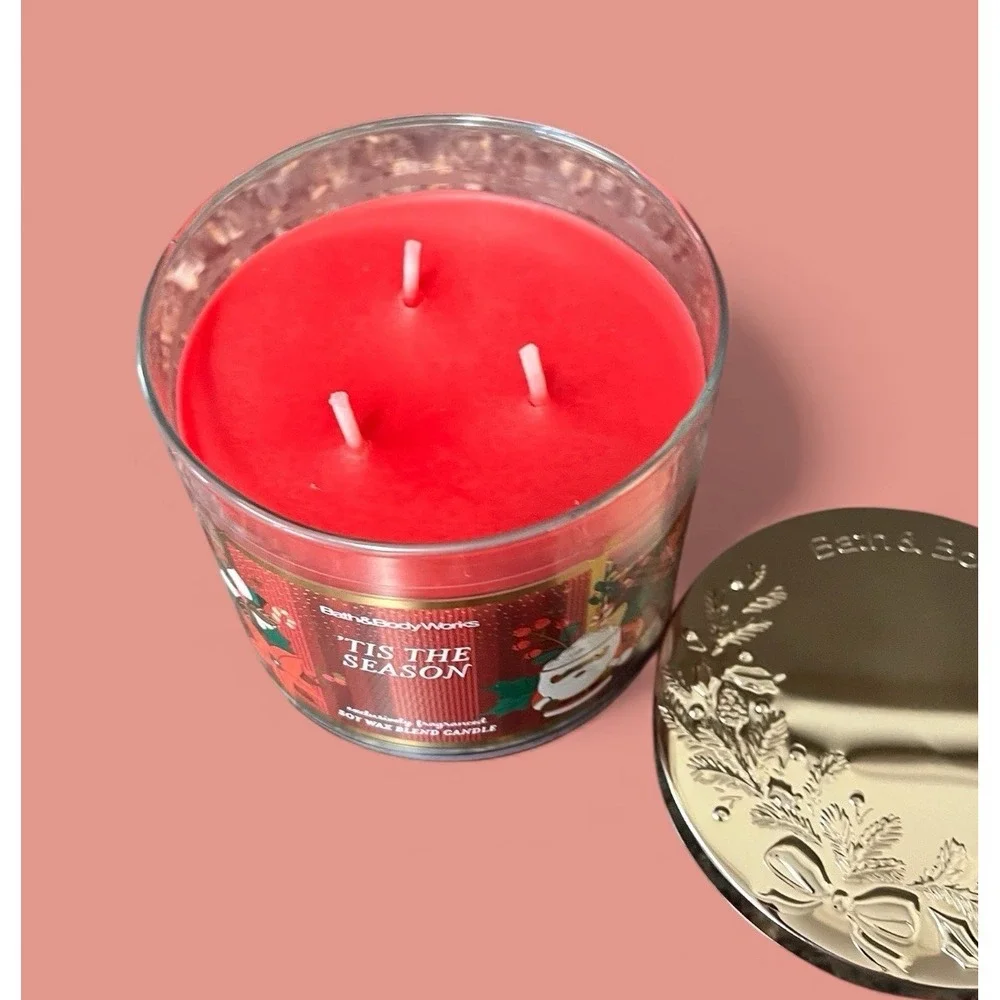 Bath & Body Works Soy Wax Three‎ Wick Candle Tis The Season Apple Cinnamon Wood